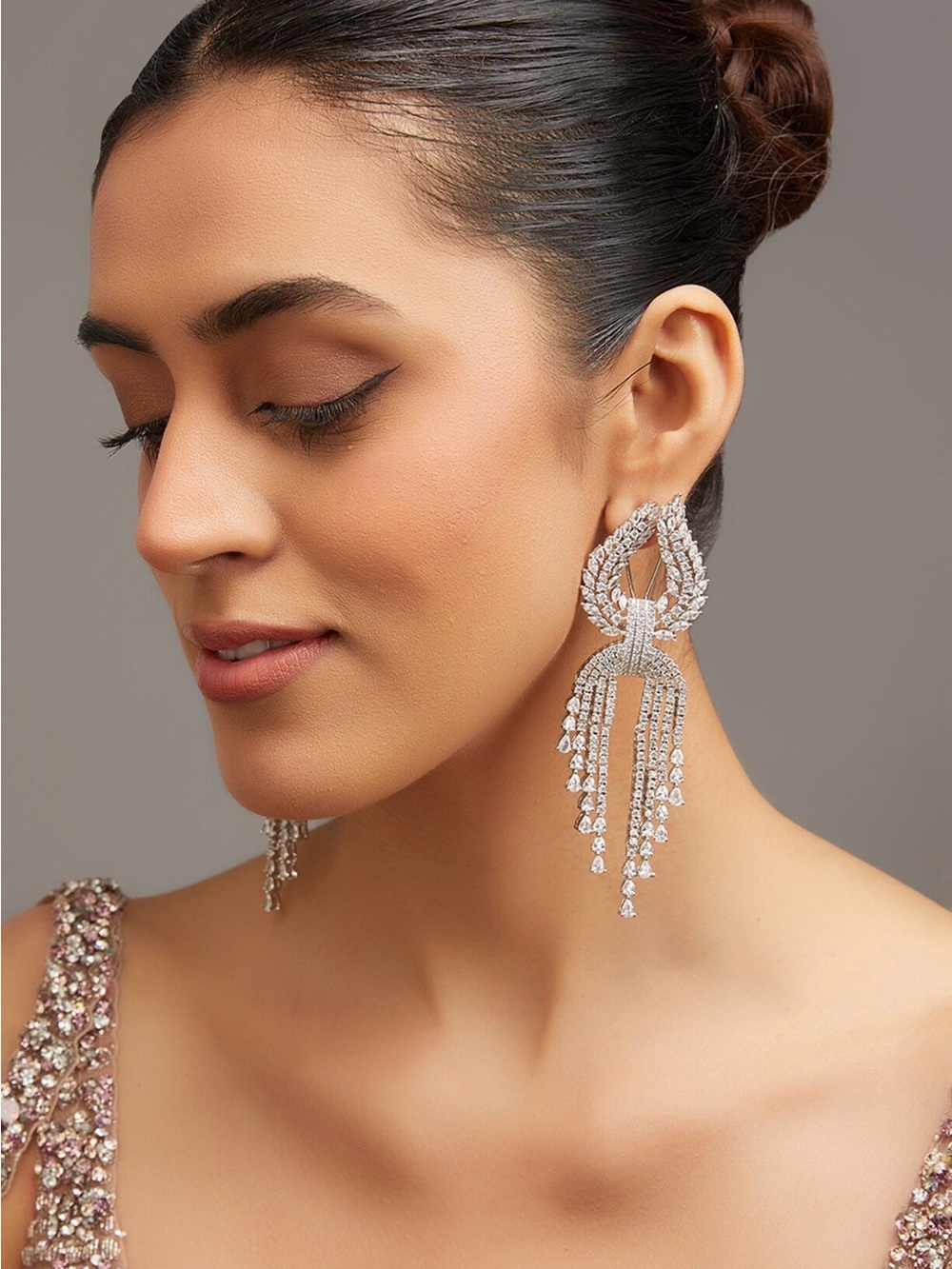 Chandelier Dangle Formal Desi Diamond Dangler Clasp Earrings